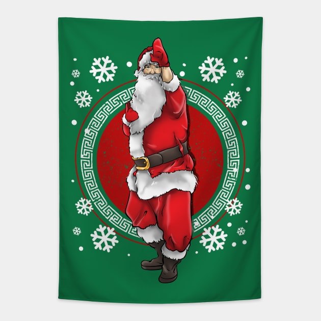 Karate Martial Arts Santa Claus Merry Christmas Tapestry by E