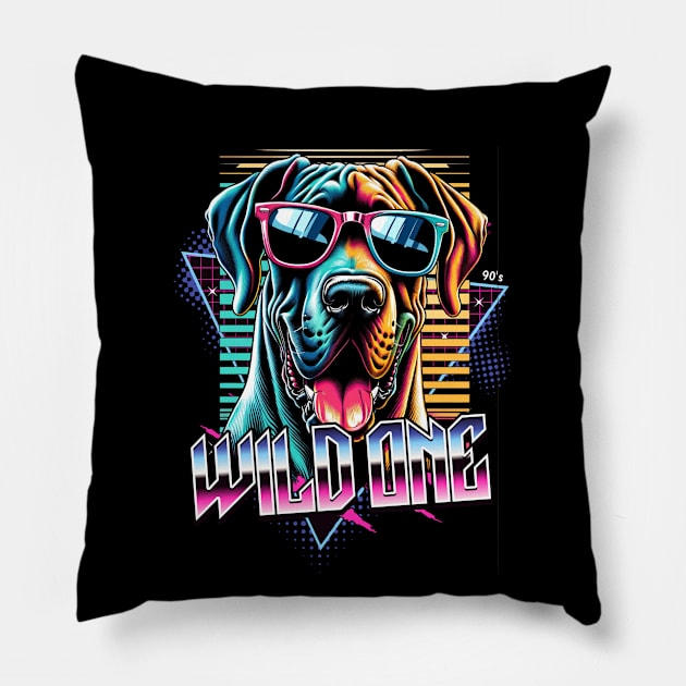 Wild One Great Dane Dog Pillow by Miami Neon Designs