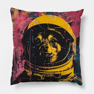 Vintage and vivid jack russel mix dog astronaut portrait Pillow