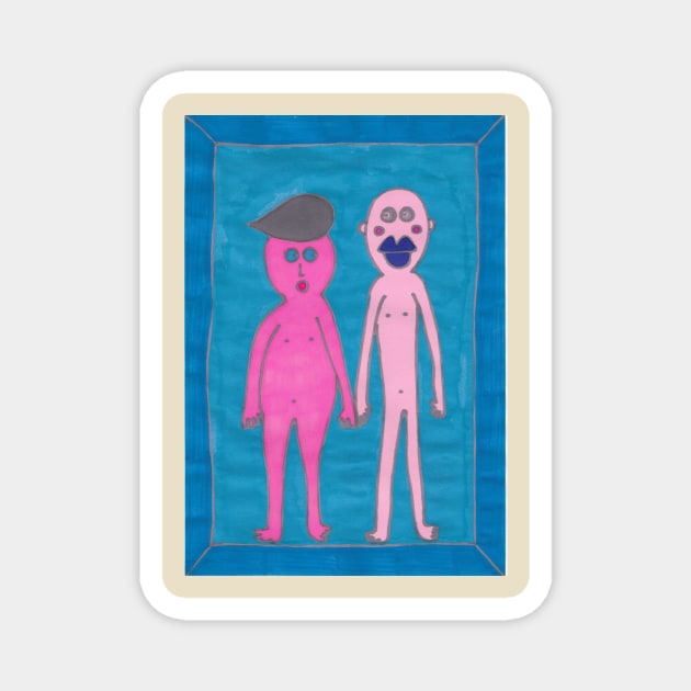 Pink Couple on Blue Magnet by JaySnellingArt