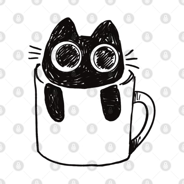 Bucky in a Mug / Cat in a teacup illustration / Black Cat by lizillu