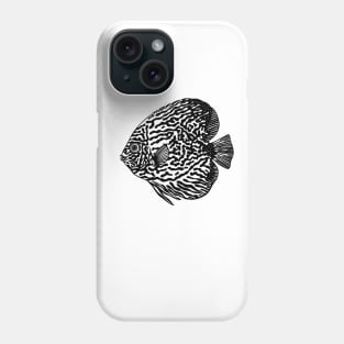 Discus Fish or Pompadour Fish Ink Art - animal drawing - black on white Phone Case