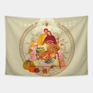 Thanksgiving Dinner with couple Tapestry