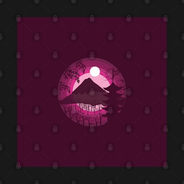 Pagoda Mount Fuji Silhouette Illustration by Lookify