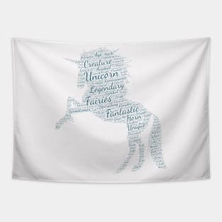 Unicorn Fantastic Legend Silhouette Shape Text Word Cloud Tapestry