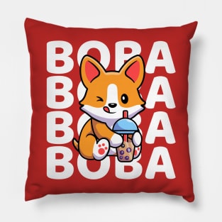 Cute Corgi Dog Drinking Boba Pillow