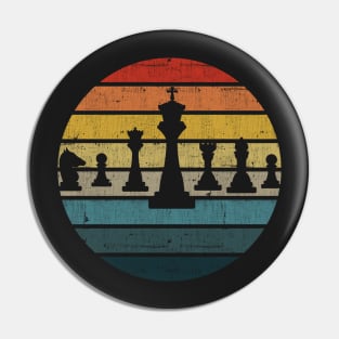 Chess Silhouette On A Distressed Retro Sunset design Pin