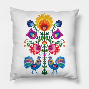 Folklore with Two Roosters - light background Pillow