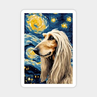 Afghan Hound Dog Breed Painting in a Van Gogh Starry Night Art Style Magnet