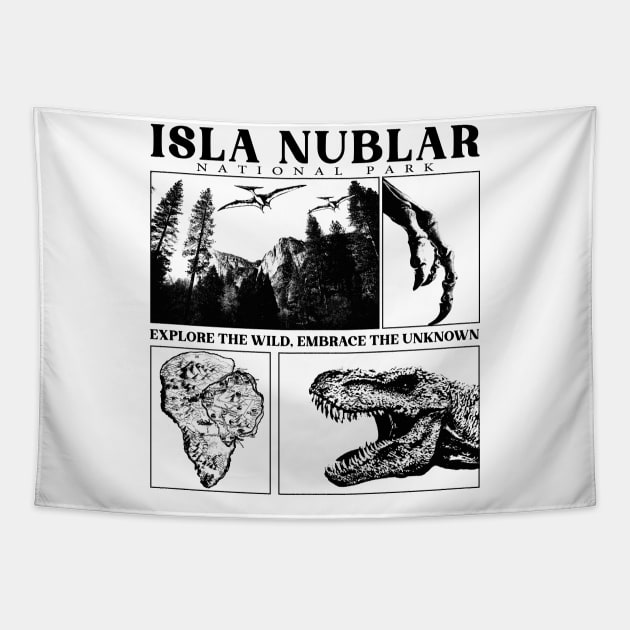 Isla nublar national park Tapestry by BrutalGrafix Studio