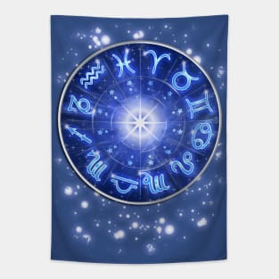 Zodiac Signs Blue Galaxy Circle Tapestry