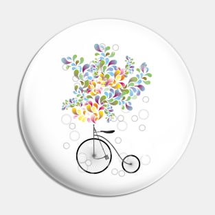 Abstract illustration of retro bicycle, colorful shapes and transparent circles Pin