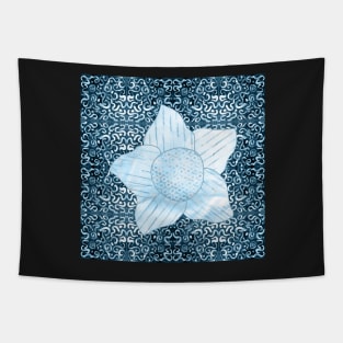 flower on white swirls and dots muted blue and teal for kids and nursery Tapestry