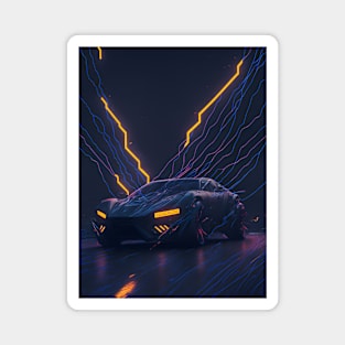 Dark Neon City Sports Car Magnet