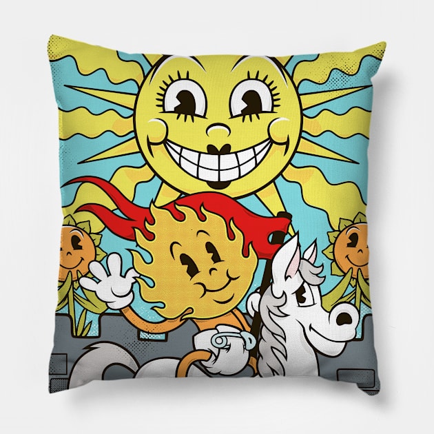 The Sun - Mystical Medleys - Vintage Rubber Hose Cartoon Tarot (white) Pillow by Mystical Medleys