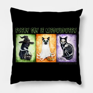 Every Day is Meowloween (Green) Pillow