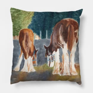 Pasture Butties, Two Clydesdale Colts in Winter Sunlight Pillow