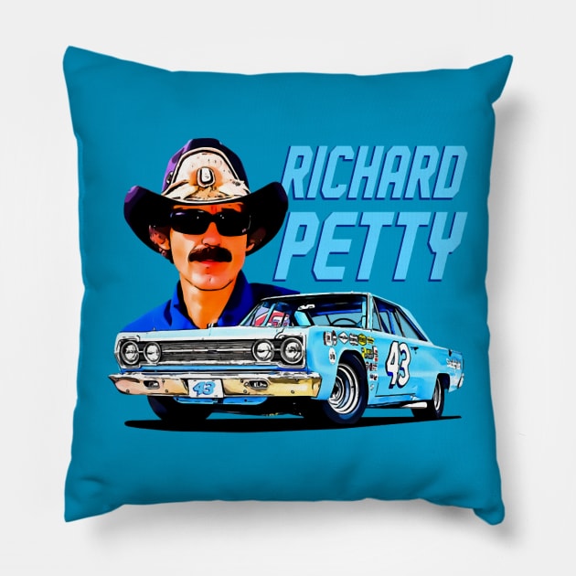 Richard Petty 43 Legend 70S Retro Pillow by Erianna Bee