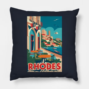 A Vintage Travel Illustration of Rhodes - Greece Pillow