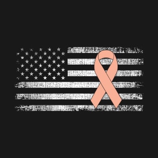 Uterine Cancer Awareness Ribbon Classic American Flag T-Shirt