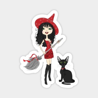 Girl witch with black cat Magnet