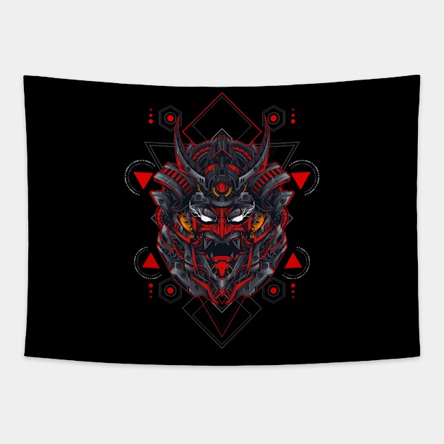 Samurai head 3 - Sacred Geometry Tapestry by JorgeOrtega88