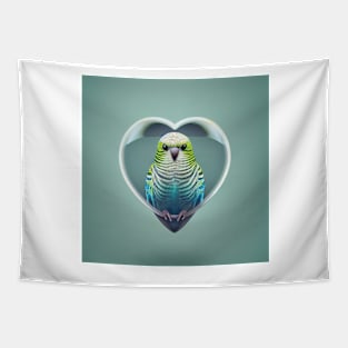 Cute Budgie In a Heart Shape. Perfect Valentines Bird Tapestry