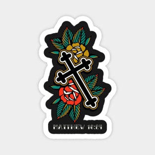 Cross Rose American Traditional Tattoo Flash Magnet