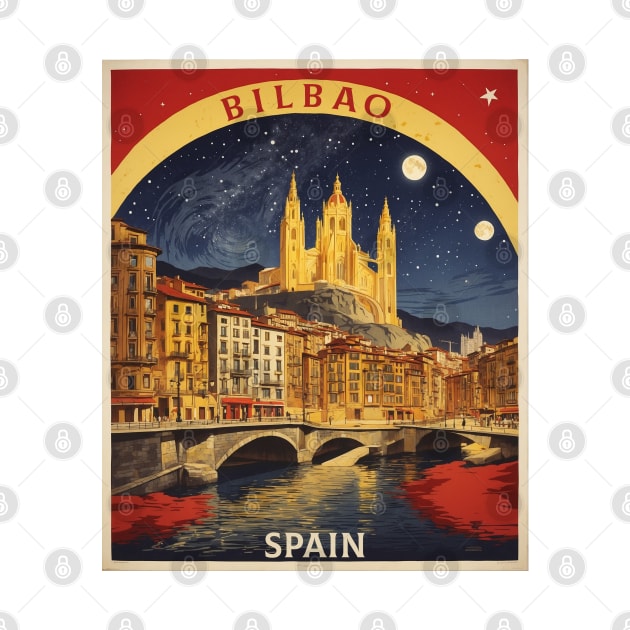 Bilbao Starry Night Spain Travel Tourism Retro Vintage by TravelersGems