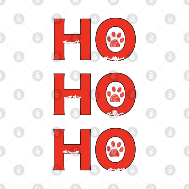 Christmas red Ho Ho Ho slogan with doodle white paw print by GULSENGUNEL