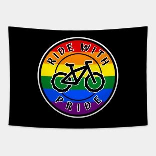 Ride With Pride Rainbow Round - Gay Cyclist - Bike Bicycle - Pride Tapestry