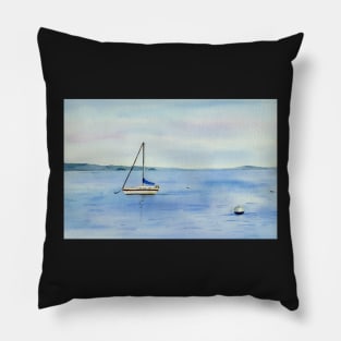 Boat in Maine Watercolor Art Pillow