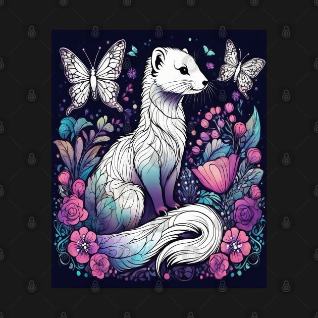 Ferret In Cottage Core and Filigree Style Art by BirdsnStuff