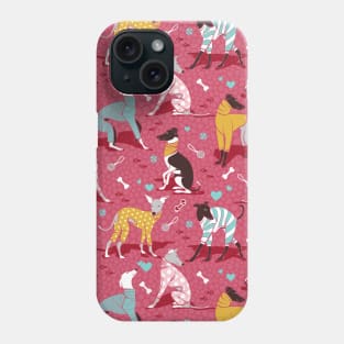 Greyhounds dogwalk // pattern // red background Phone Case