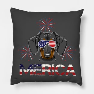 Cute Daschund Merica Memorial Day Patriot Pillow