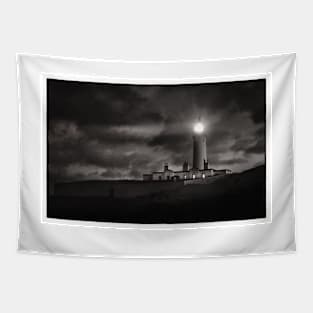 The Lit Lighthouse Lamp Beam - Mull of Galloway lighthouse, Scotland Tapestry