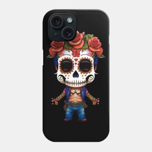 Sugar Skull Art - Chibi Boy with Red Roses in Hair and Flower Petal Fingers Phone Case