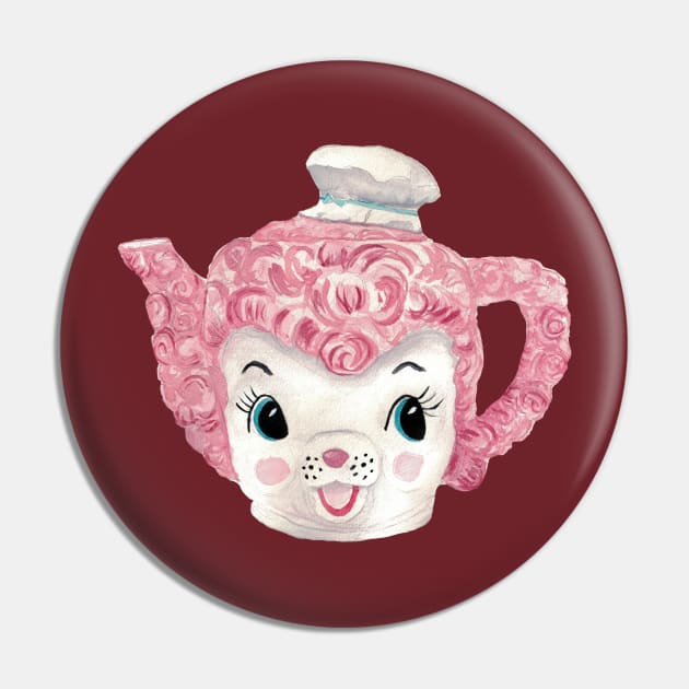 Pink Poodle Chef Teapot watercolor painting Pin by Kellykubellyboo