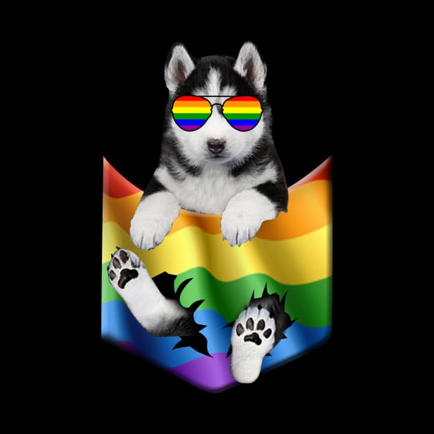 Husky In Pocket LGBT Pride Flag For Dog Lovers by Terryeare