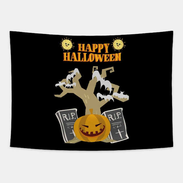 Happy Halloween Orange Pumpkin Tapestry by Kiyiya Designs