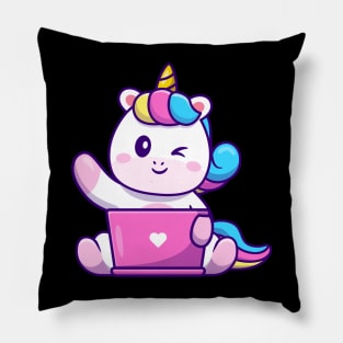 Cute Working On Laptop Cartoon Pillow