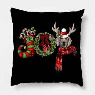 Christmas Joy Dwarf Stocking Reindeer Weimaraner Pillow