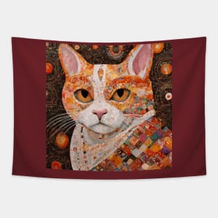 Gustav Klimt Style Tabby Cat with Colorful Geometric Pattern Robe Tapestry