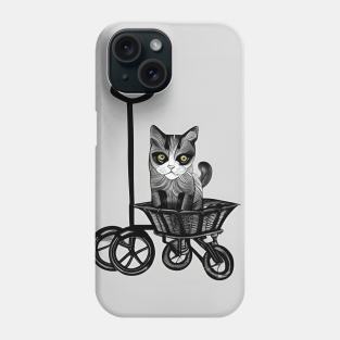 Line Drawing Tuxedo Cat in a trolley Basket Copyright TeAnne Phone Case