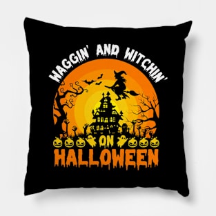 Waggin' & Witchin' Dog on Halloween Pillow