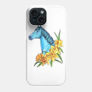 Aquamarine Horse with Daffodil Flowers Phone Case