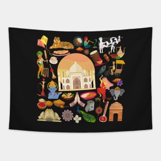 India Travel Icons Tapestry