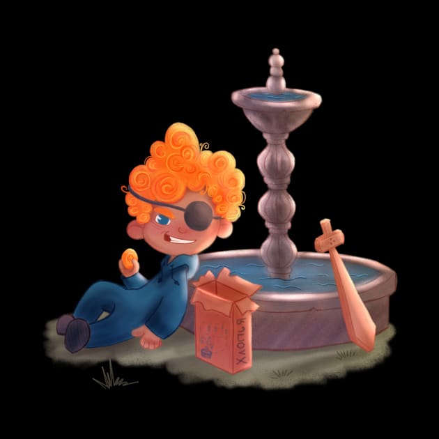 Boy playing treasure hunt by irina_zhelinskaya