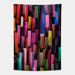 Colorful Brushstrokes Multicolored Black Tapestry