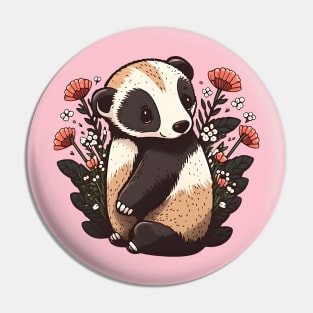 Badger surrounded by flowers Pin